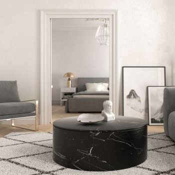 Realistic Render minimalistic Living room and bedroom in grey tones sofa rug bed lamp